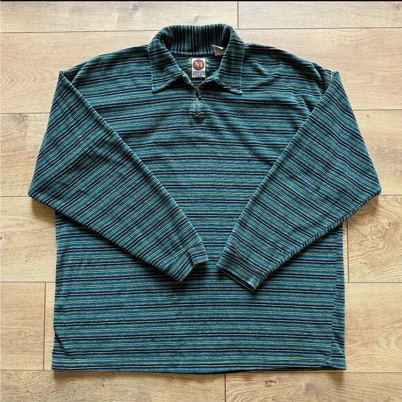 Metro One Other - Vintage Metro One Green Blue Stripe Velour Quarter Zip Size Medium